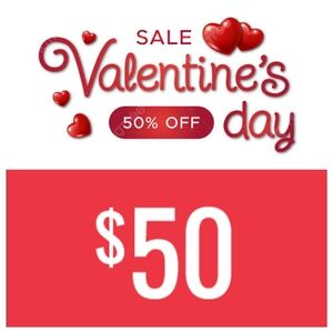 Valentine's Day Sale Sign with Red Hearts